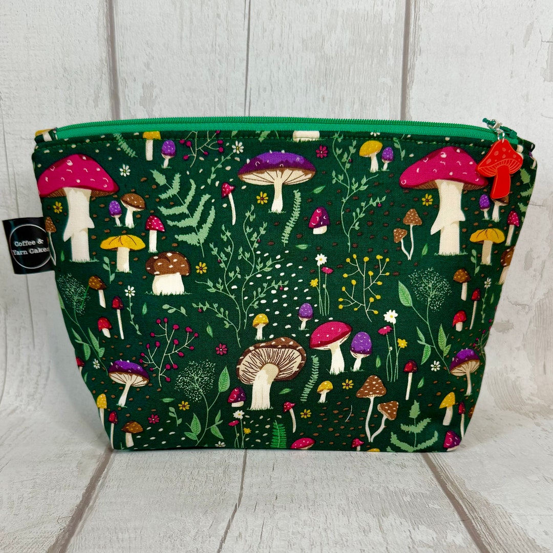 Forest Journal Mushrooms Zipped Project Bag Small Sock Size Knitting