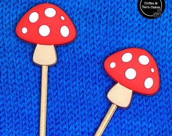 Fantastic Fungi Red Mushroom Toadstool Stitch Stoppers Knitting Needle Point Protectors 1 Pair