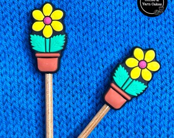 Flower Pots Stitch Stoppers Knitting Needle Point Protectors 1 Pair