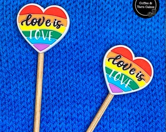 Rainbow Heart Love Is Love Stitch Stoppers Knitting Needle Point Protectors 1 Pair