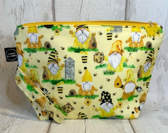 Beekeeper Gnomes - Home is Where My Honey Is - Bees Gonk Zipped Project Bag - Large Size - Knitting Crochet Crafts