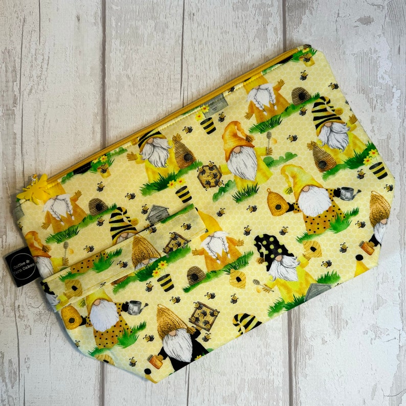 Beekeeper Gnomes Home is Where My Honey Is Bees Gonk Zipped Project Bag Large Size Knitting Crochet Crafts image 2