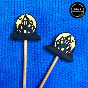 Haunted House Halloween Stitch Stoppers Knitting Needle Point Protectors 1 Pair