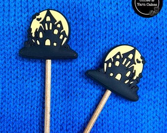 Haunted House Halloween Stitch Stoppers Knitting Needle Point Protectors 1 Pair