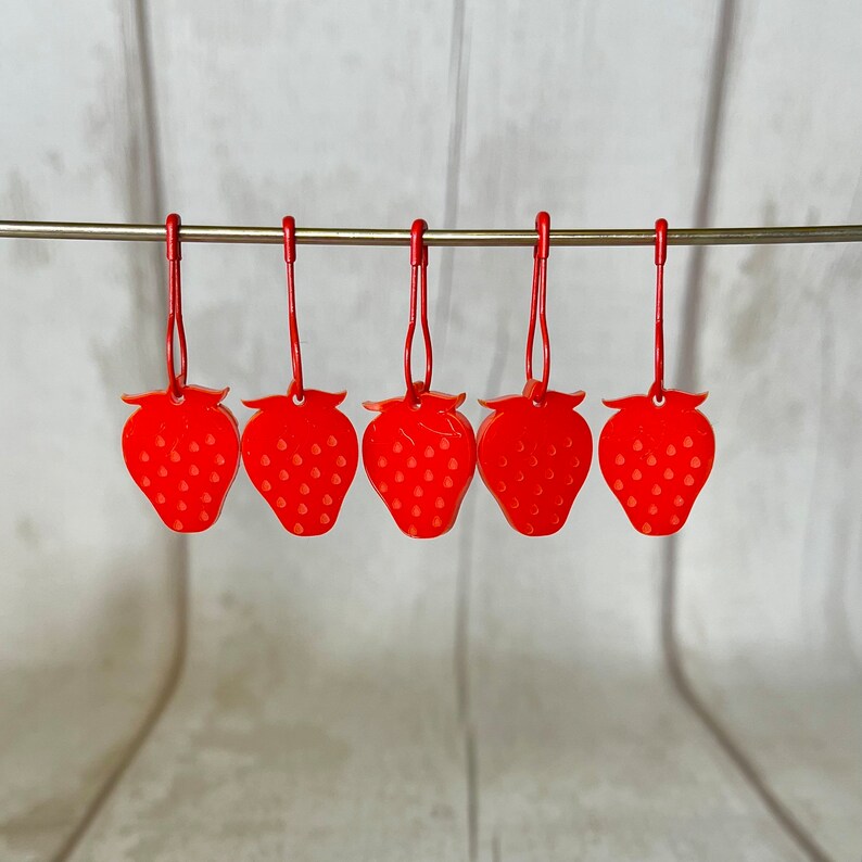 Scrumptious Strawberries Acrylic Stitch Markers Set of 5 Knitting Crochet image 1