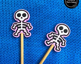 Spooky Scary Pink Skeleton Halloween Stitch Stoppers Knitting Needle Point Protectors 1 Pair