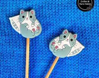 Grey Cat Kitty Stitch Stoppers Knitting Needle Point Protectors 1 Pair