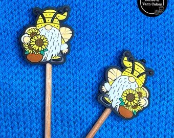 Bee Gnomes Sunflower Stitch Stoppers Knitting Needle Point Protectors 1 Pair