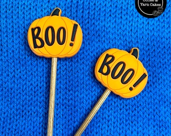 Boo! Pumpkin Halloween Stitch Stoppers Knitting Needle Point Protectors 1 Pair