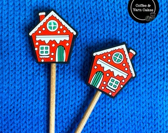 Christmas Gingerbread House Festive Stitch Stoppers Knitting Needle Point Protectors 1 Pair