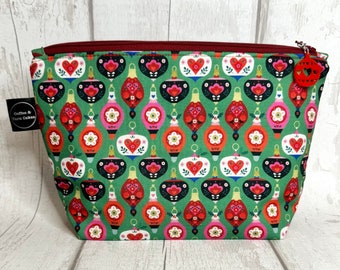 Nordic Noel Baubles Festive Christmas Zipped Project Bag - Small Sock Size - Knitting Crochet Crafts