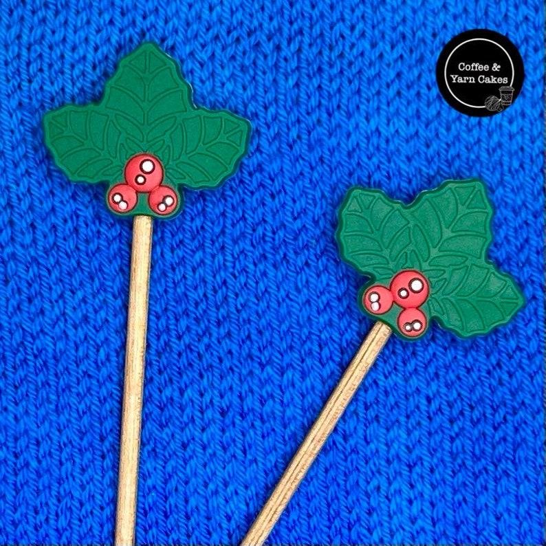 Christmas Festive Holly Stitch Stoppers Knitting Needle Point Protectors 1 Pair image 1