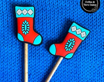 Christmas Stockings Festive Stitch Stoppers Knitting Needle Point Protectors 1 Pair