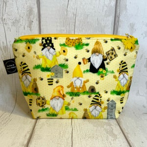 Beekeeper Gnomes Home is Where My Honey Is Bees Gonk Zipped Project Bag Small Sock Size Knitting Crochet Crafts image 1