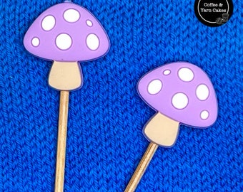 Fantastic Fungi Purple Mushroom Toadstool Stitch Stoppers Knitting Needle Point Protectors 1 Pair