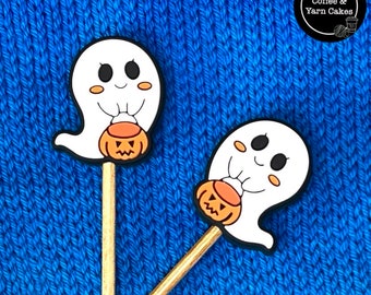 Trick Or Treat Ghost Halloween Stitch Stoppers Knitting Needle Point Protectors 1 Pair