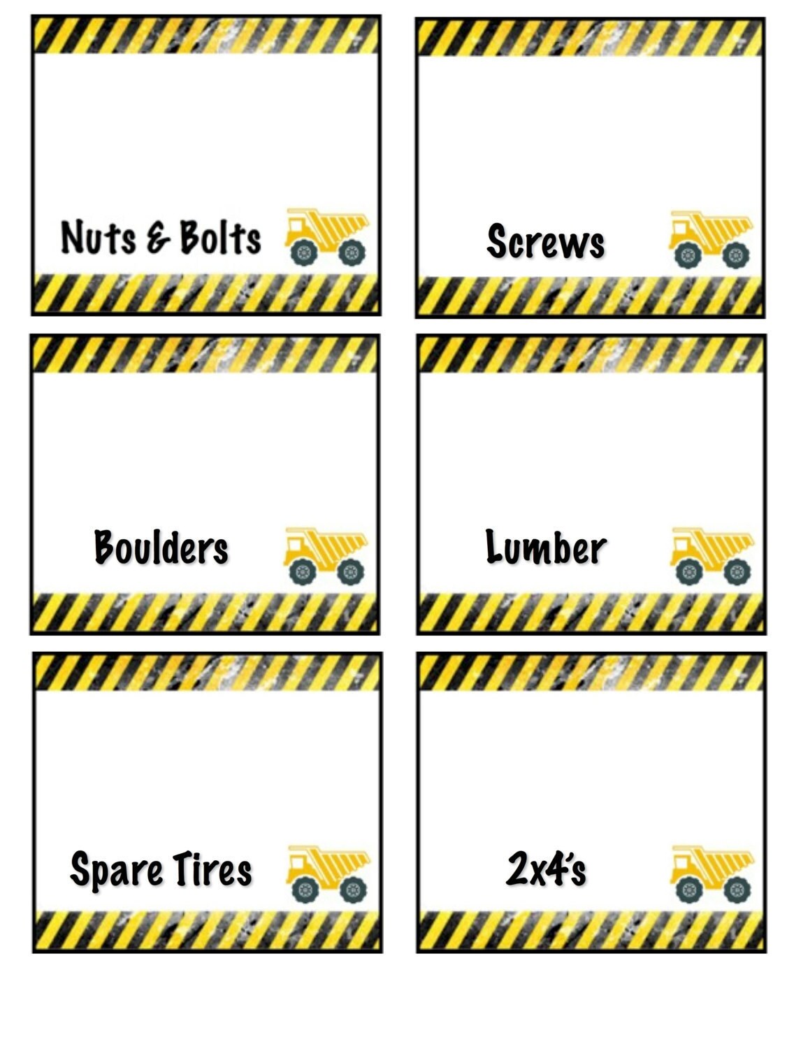 Free construction party food labels