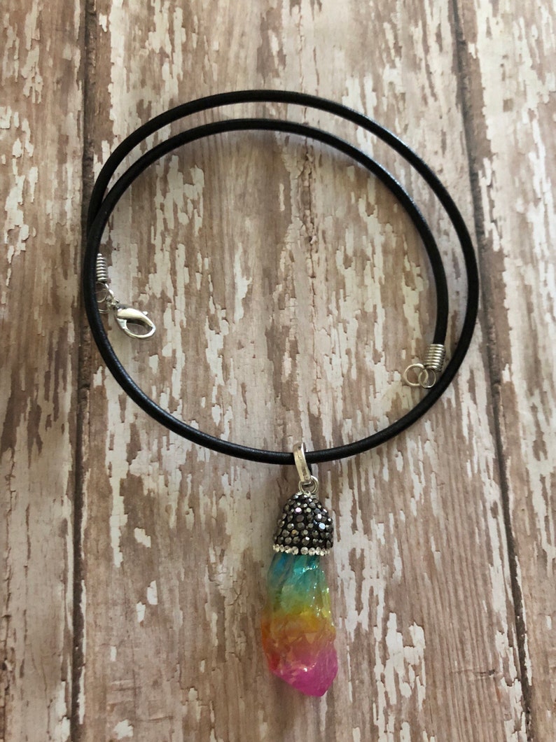 Crystal Pav\u00e9 titanium necklace gifts for her fashion jewelry iridescent titanium quartz necklace