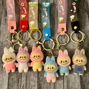 Fuzzy Labubu keychain,  Labubu key charms, purse charm keychains, gifts, keychains