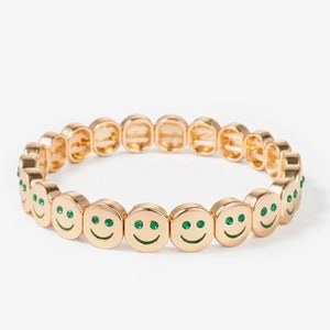 Beaded bracelet, silver charm bracelet, fun happy bracelet, fun jewelry, good luck, women's bracelets Green eye