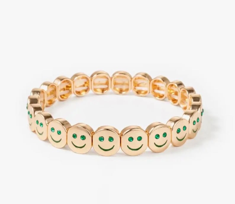 Beaded bracelet, silver charm bracelet, fun happy bracelet, fun jewelry, good luck, women's bracelets Green eye