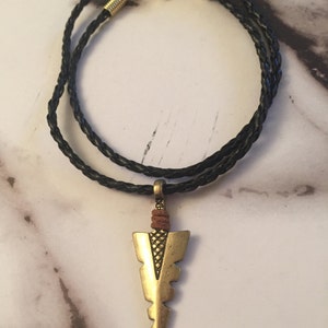 Arrowhead necklace, braided vegan cord necklace, gold metal arrowhead charm, men&#39;s necklace, gifts for him, arrow jewelry