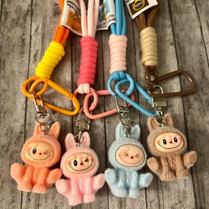 Fuzzy Labubu keychain, winky face Labubu key charms, purse charm keychains, gifts, keychains