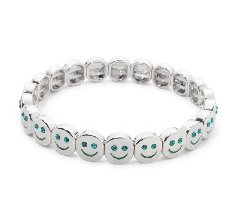 Beaded bracelet, silver charm bracelet, fun happy bracelet, fun jewelry, good luck, women's bracelets silver green eyes