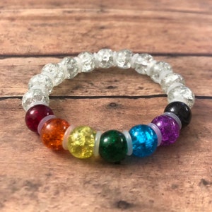 Rainbow bracelet, rainbow crackle glass bracelet, rainbow jewelry, pride bracelet, unisex bracelets