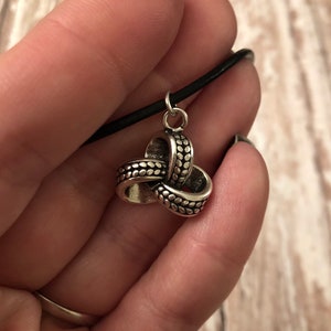 Love knot charm necklace, leather cord necklace, Celtic jewelry, Irish love charms, gifts, unisex necklace