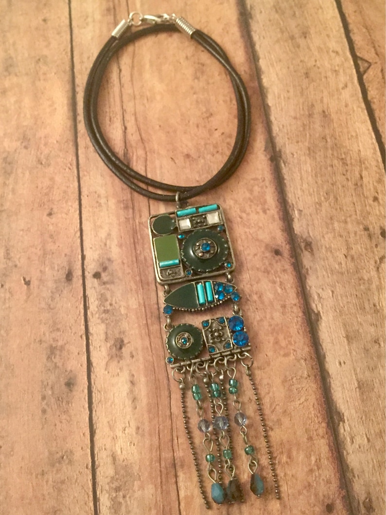 black leather cord necklace gifts Art Deco necklace frindge necklace women/'s necklace
