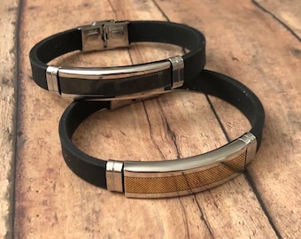 Stainless Steel Cuff Bracelet: Black Silicone Band, Men's Jewelry