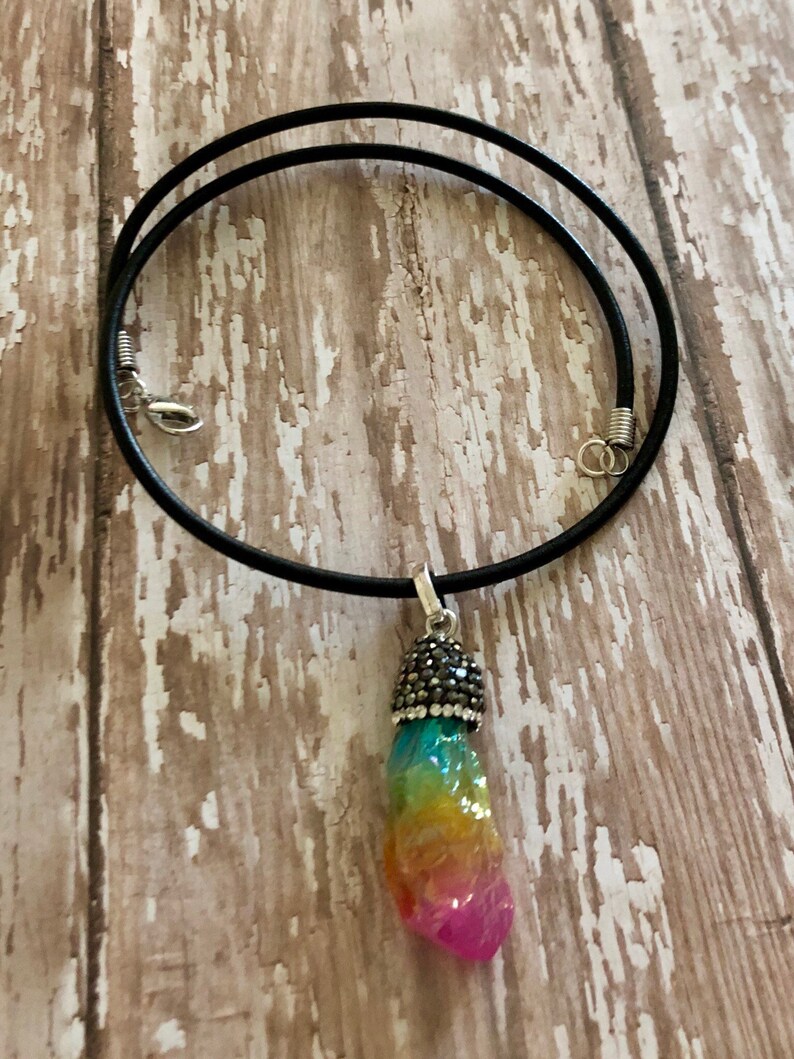 Crystal Pav\u00e9 titanium necklace gifts for her fashion jewelry iridescent titanium quartz necklace