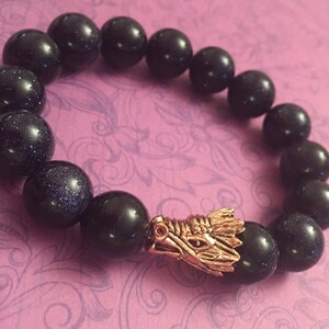 Dragon bracelets, rose gold metal bracelet with natural blue Sandstone beads, dragon bracelet, men&#39;s bracelet, gifts, unisex bracelet