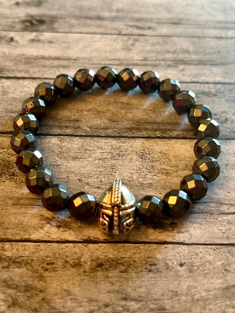 Spartan Helmet, Hematite Bracelet, Spartan Bracelet, Men's Bracelet