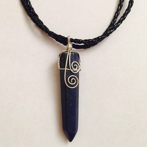 Lapis hexagon Reiki necklace, natural stone with a wire wrapped bail on a braided cord necklace, gifts for her, natural stone necklace