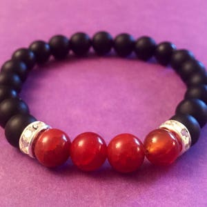 Chakra bracelet, natural stone beaded bracelet, matte black stone onyx beads, unisex bracelets, spiritual gifts, root chakra