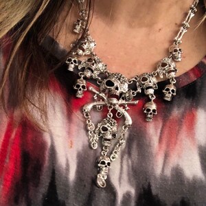 Skull necklace, silver skull charm necklace, pirate necklace, skeleton skull, gifts, goth necklace, costume jewelry