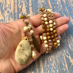 Agate necklace, neutral color necklace, Agate stone beaded necklace, long necklace, gifts for her