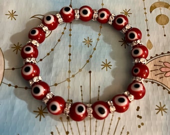 Red Evil Eye Bracelet: Crystal Rondelle Lucky Charm
