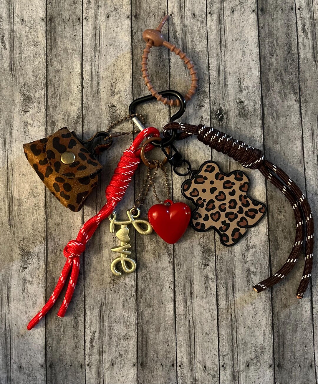 Cheetah Print Bear Charm: Vegan Leather Tassel Keychain Purse Accessory ...