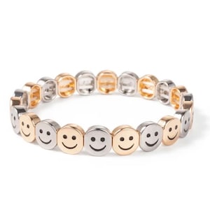 Beaded bracelet, silver charm bracelet, fun happy bracelet, fun jewelry, good luck, women's bracelets Gold and silver