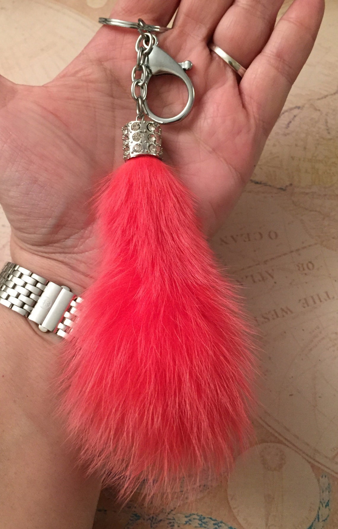 Real Fur pink keychain fox tail keychain gifts for her Etsy