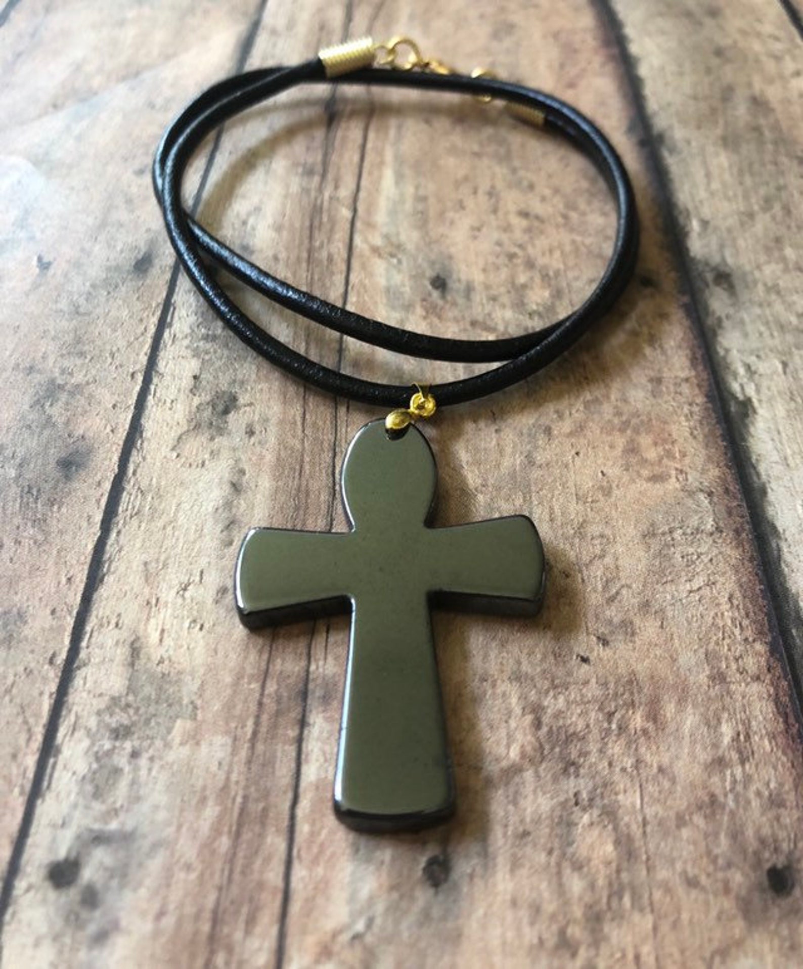 Hematite stone cross necklace Hematite cross charm cross Etsy