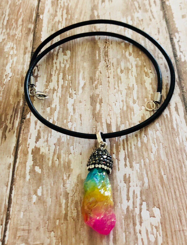 Crystal Pav\u00e9 titanium necklace gifts for her fashion jewelry iridescent titanium quartz necklace