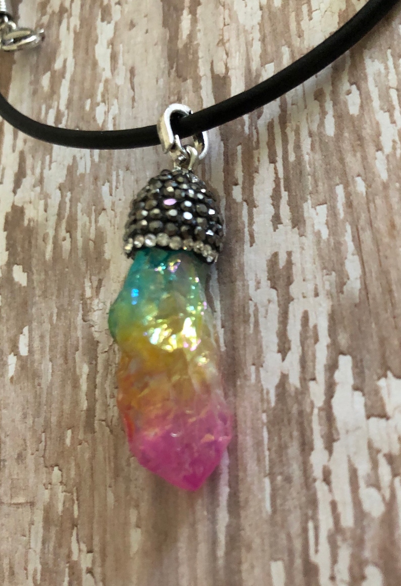 Crystal Pav\u00e9 titanium necklace gifts for her fashion jewelry iridescent titanium quartz necklace