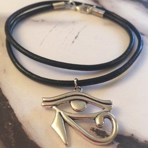 Eye of Horus, black leather cord, Egyptian Eye of Horus, necklaces, unisex jewelry, gifts