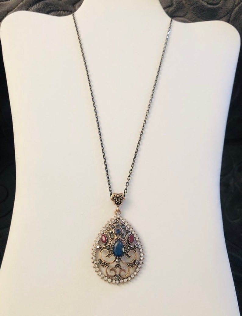 Bohemian necklace gold tone teardrop multi gem crystal | Etsy