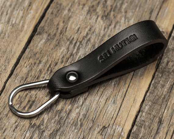 Personalized black leather key chain, custom drop shape ring, key chain, fob holder, clip keyring loop