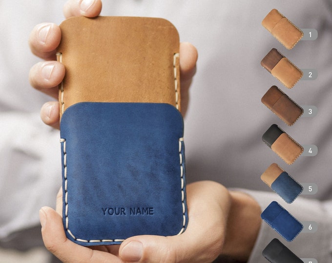 Handmade Leather Case for iPhone, Pouch with Card Pocket, Custom Size, Free Personalisation